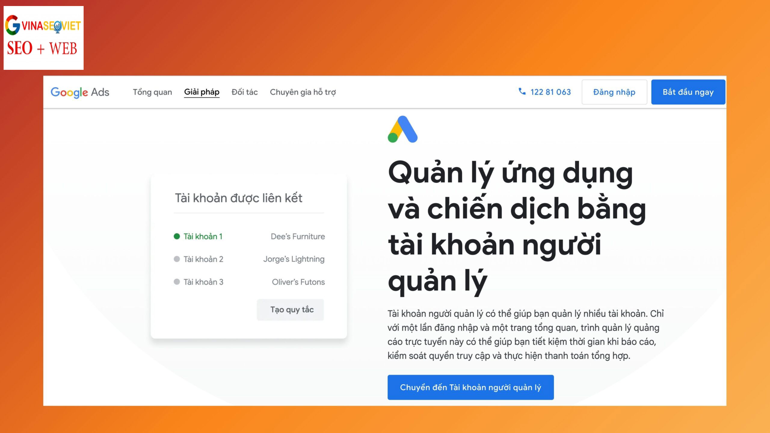 Giao diện của Google Ads Manager