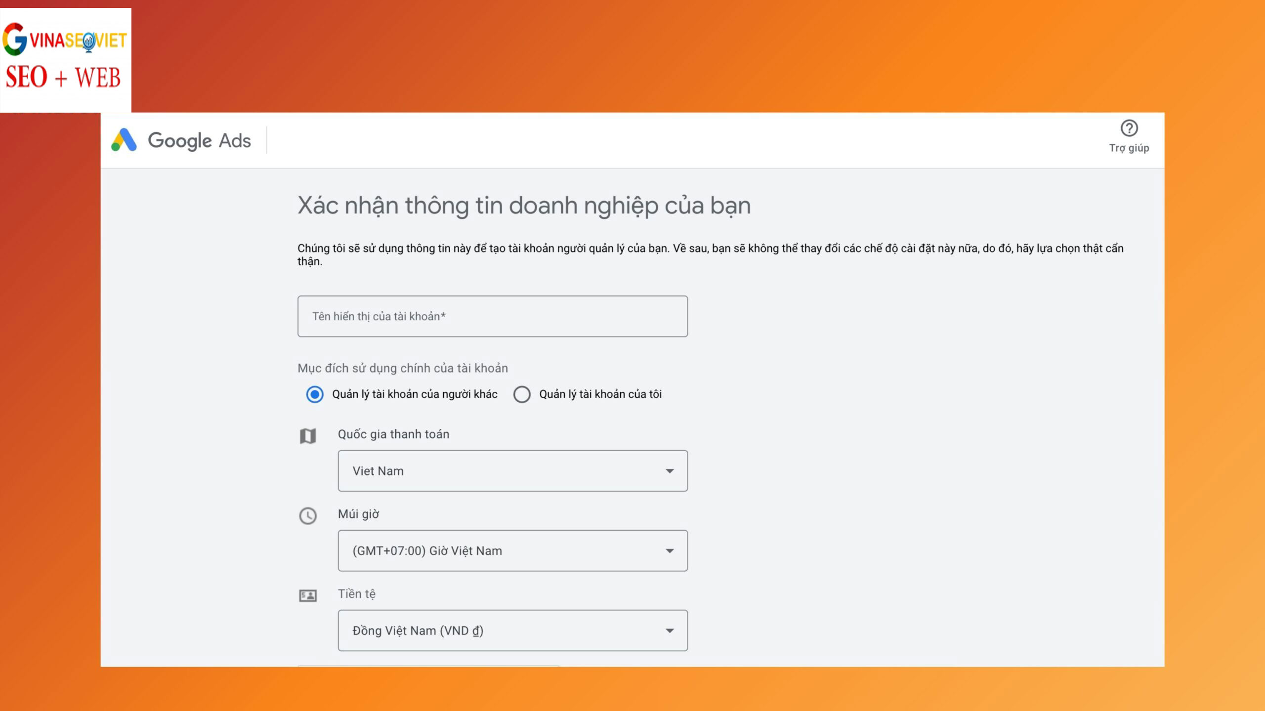 Setup tài khoản cho doanh nghiệp