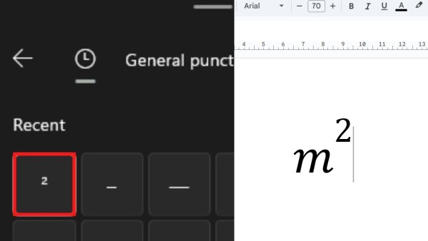 Tìm biểu tượng '²' hoặc '³' và nhấn chọn