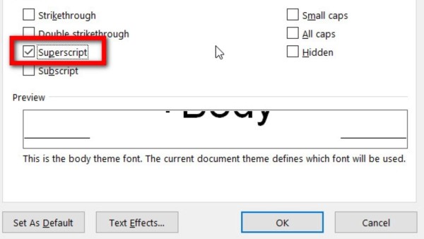 Nhấn Ctrl + D mở hộp thoại Font