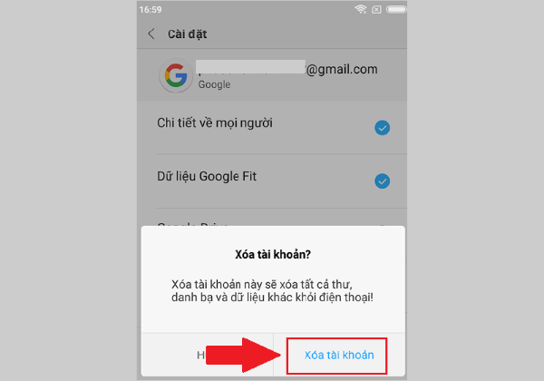 Chọn “Xóa tài khoản” 
