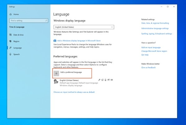 Mở Language trong Cài đặt