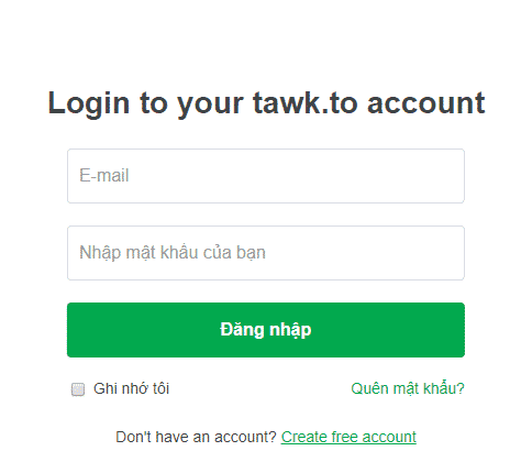 Đăng nhập vào tài khoản Tawk.To